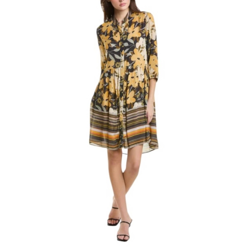 Anthropologie Bl^nk London Hadley Button Up Floral Tunic Dress Multi-Color Large